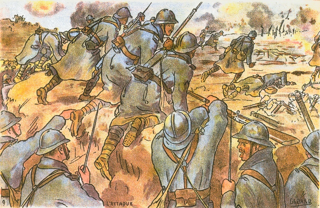 Carte Postale Postcard 1914 1918 Dessin LAttaque Drawing the Attack