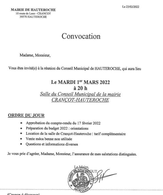 Convocation Conseil 01 03 2022
